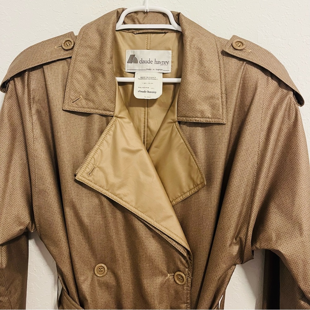 Claude Harvey Lightweight Polyester Raincoat Trench Coat Tan Made in Fra…